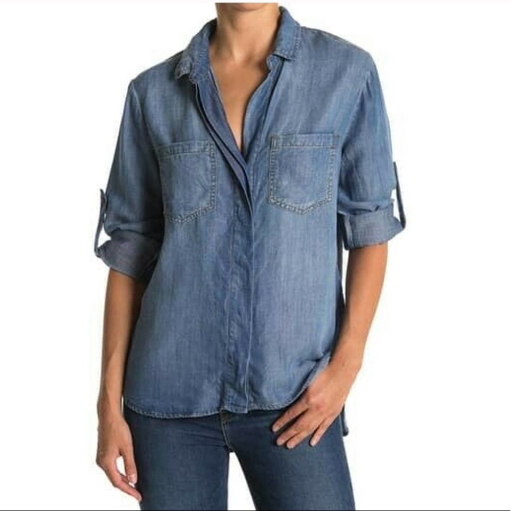 Cloth & Stone Chambray Split Hem Button Down Shirt - image 1
